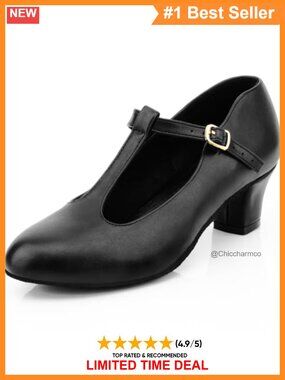 Womens Leather T-Strap Ballroom Dance Shoes Salsa Heels